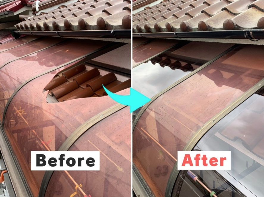 部分的に張替えた3階テラス屋根