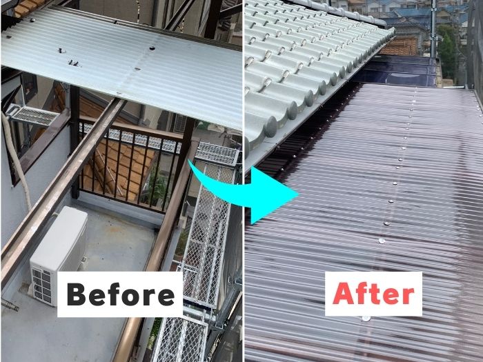 ポリカ屋根交換ビフォーアフター