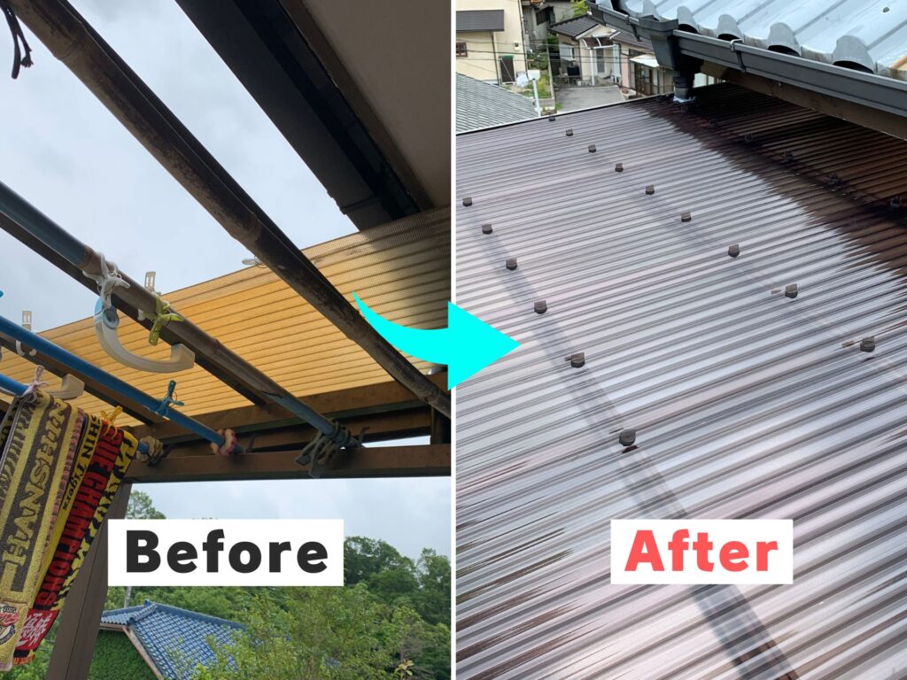 黄ばんだ波板屋根の張替え事例